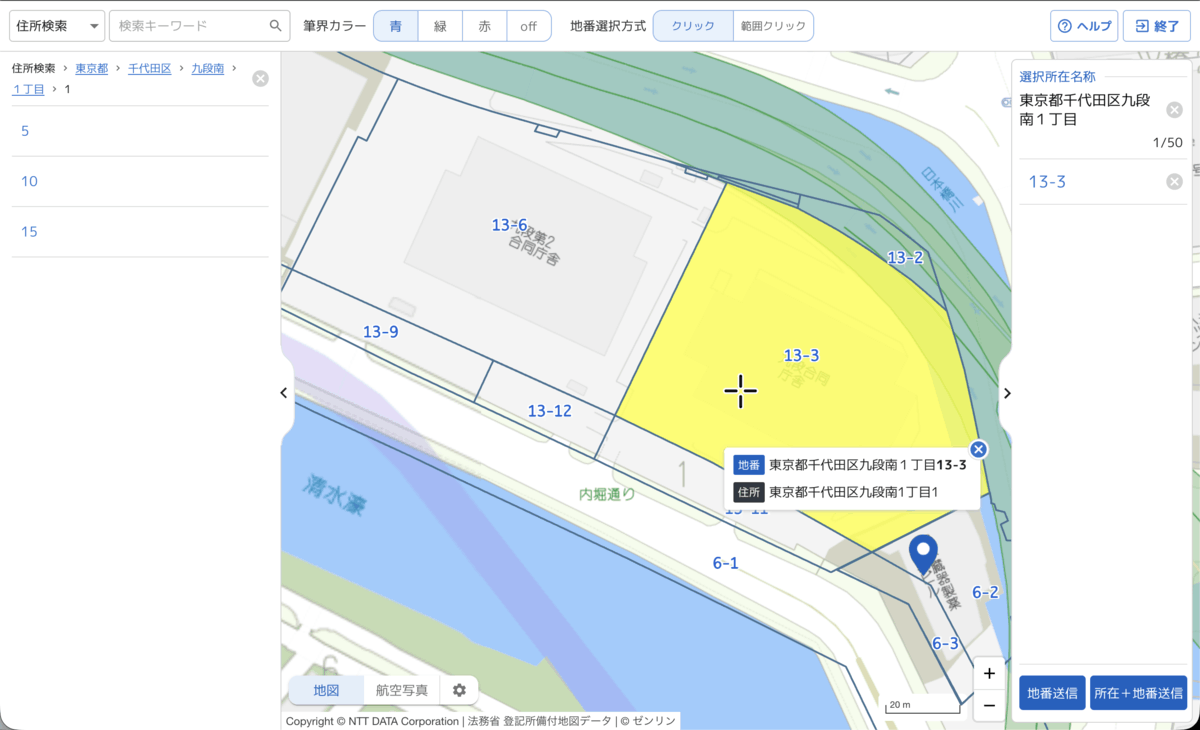 地番検索サービスの地図