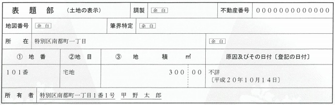 登記事項証明書の表題部の画像