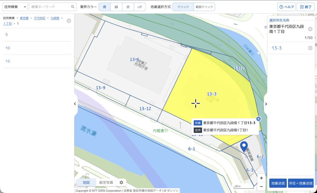 地番検索サービスの地図