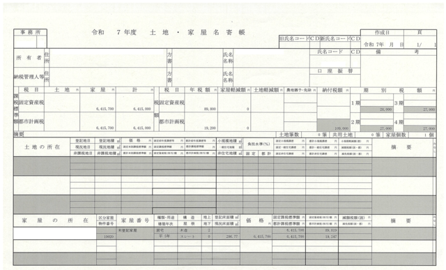 名寄帳のサンプル