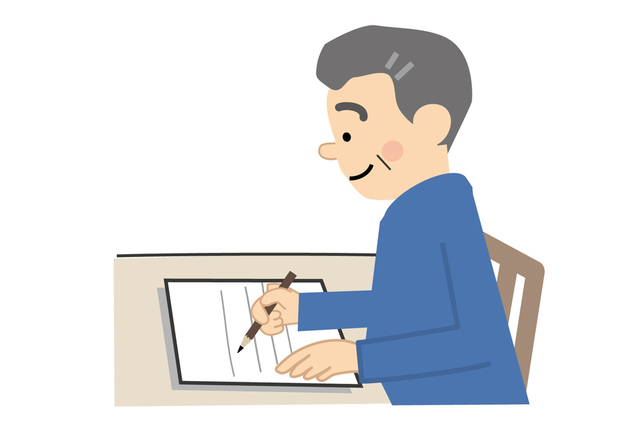 書類を記入する男性のイラスト