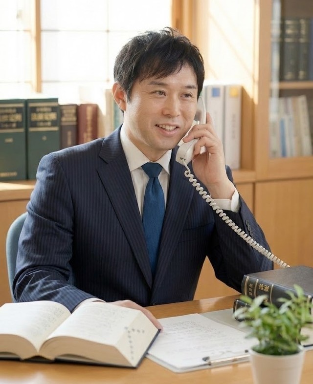 電話している司法書士
