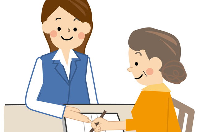 書類に記入している女性のイラスト