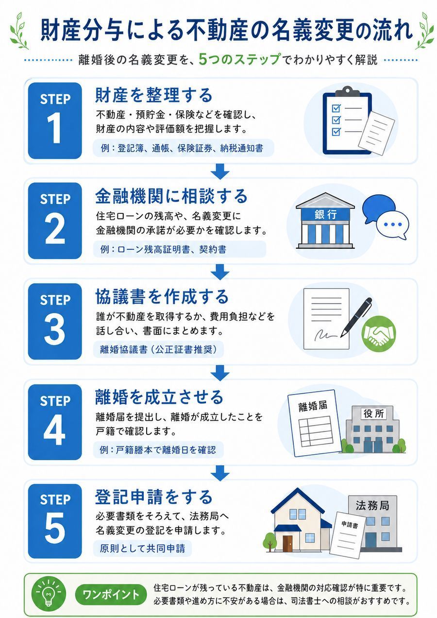 財産分与による不動産の名義変更の流れ