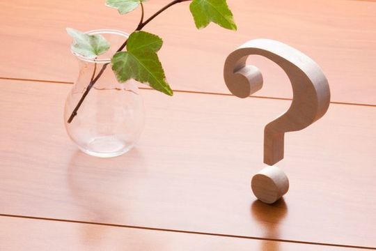 ？マークと葉っぱの写真