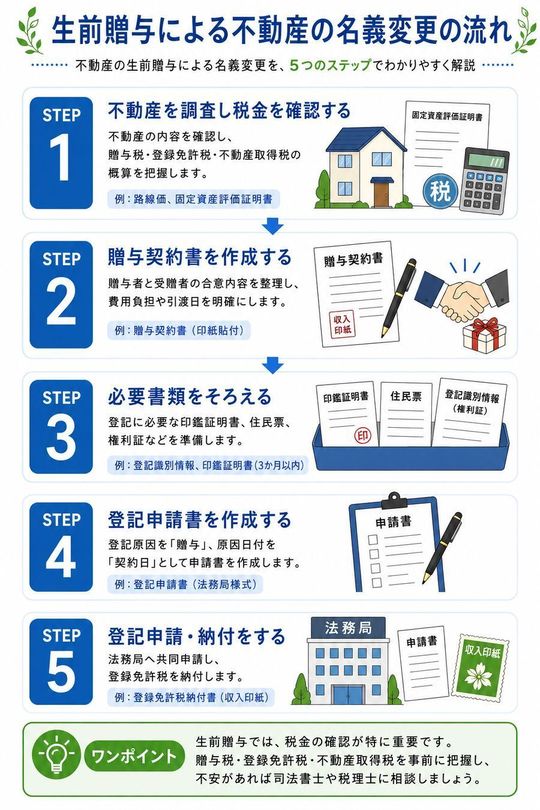 生前贈与による不動産の名義変更の流れ